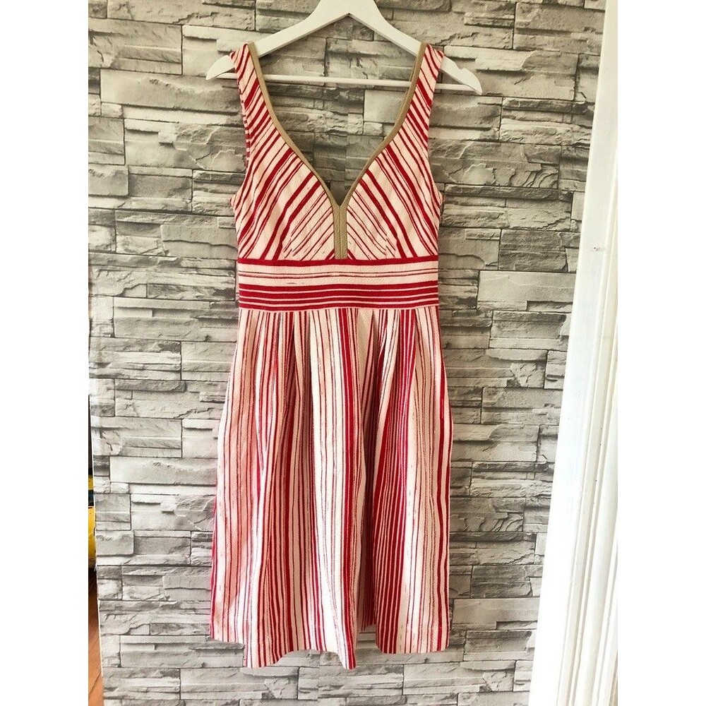 Anthropologie Postmark Poppy Stripe Dress Size 8 Fit and Flare Red with Pockets